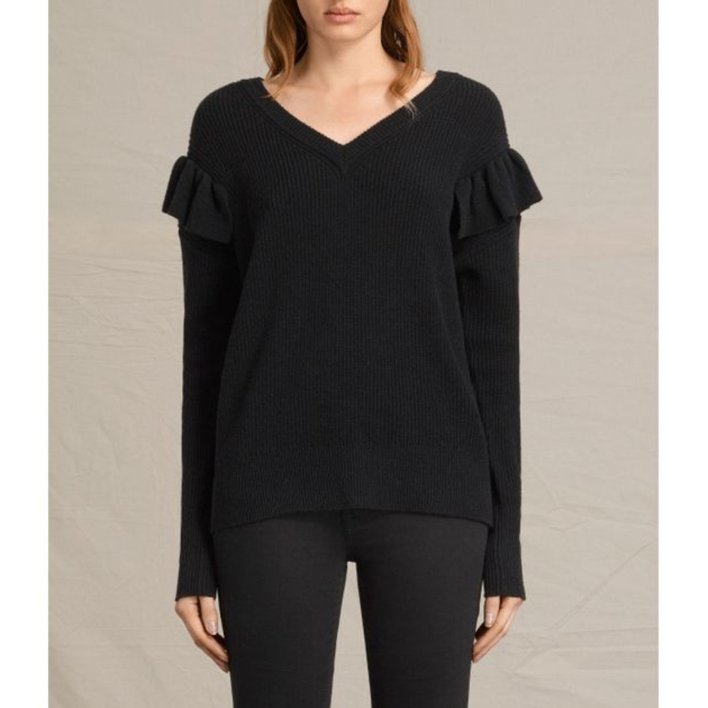 AllSaints Parnell v-neck black sweater wool xs s m